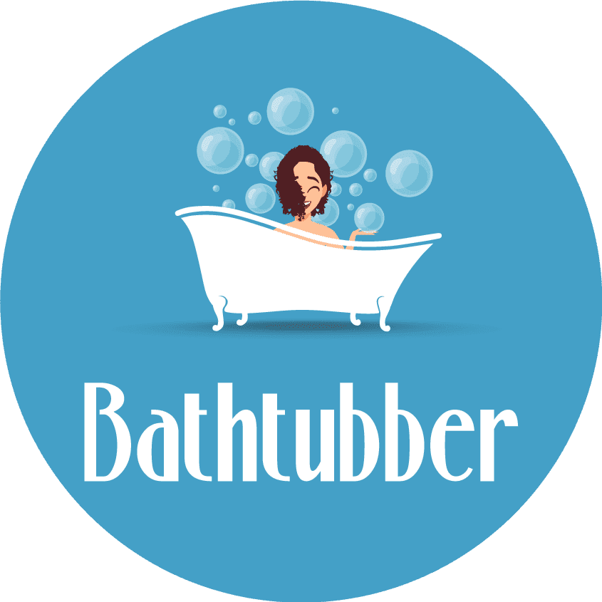 Bathtubber logo - a cartoon image of a woman in a bathtub with bubbles